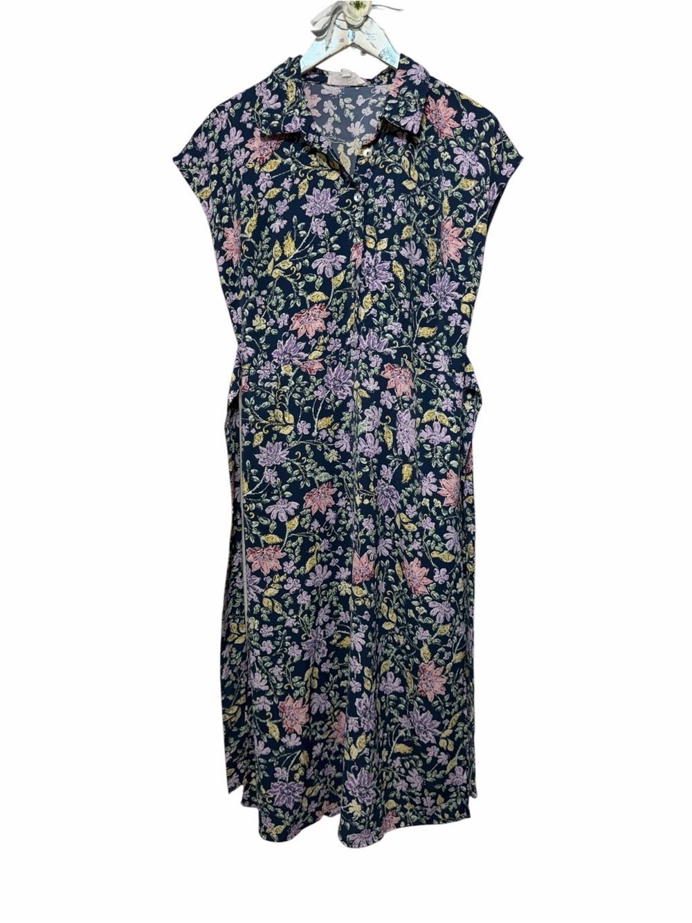 Lucky Brand Floral Button Front Shirtdress Midi Tie Waist Pockets M - Picture 3 of 9